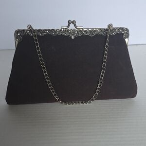 Vintage Victorian Inspired Brown Clutch with Chain Strap